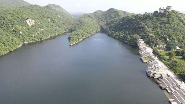 How does Asia's second largest artificial lake Jaisamand look like in drone photo