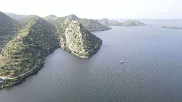 How does Asia's second largest artificial lake Jaisamand look like in drone photo