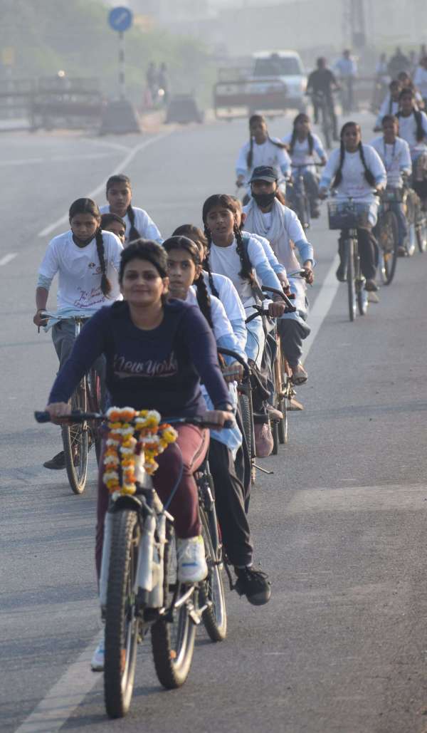 Girl students and officers cycled the message of girl empowerment...... view photos