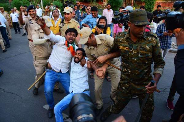 Youth Congress protests outside BJP headquarters over removal of Rahul Gandhi's Lok Sabha membership
