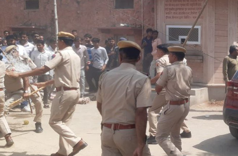police lathi charge on people protest in barmer