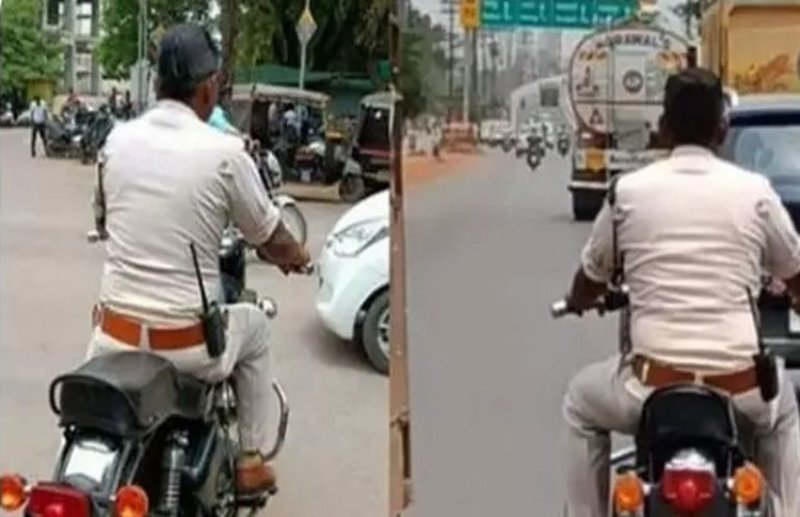 बिना हेलमेट बाइक चला रहे थे ASI