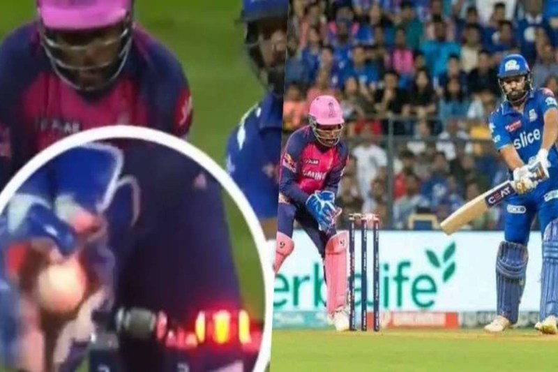mi-vs-rr-rohit-sharma-dismissal-under-controversy-sanju-samson-gloves-hit-wickets-video-viral.jpg