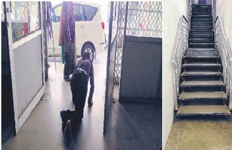 दिव्यांगों के लिए नहीं यह शहर: सरकारी ऑफिस, बैंक, एटीएम व सार्वजनिक स्थानों पर नहीं रैंप, घुटनों, हाथों के बल सीढिय़ां चढ़ रहे