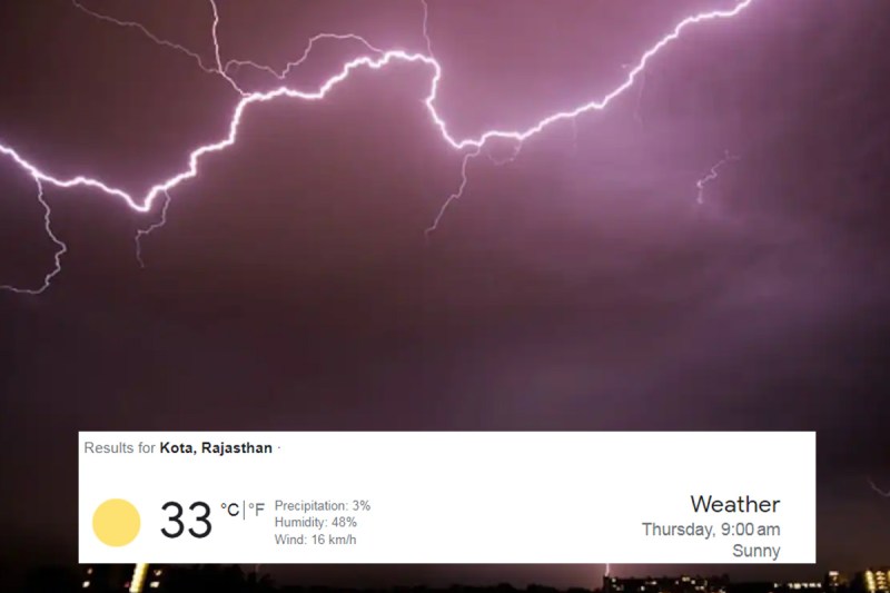 Heavy rain accompanied by thunder in Kota