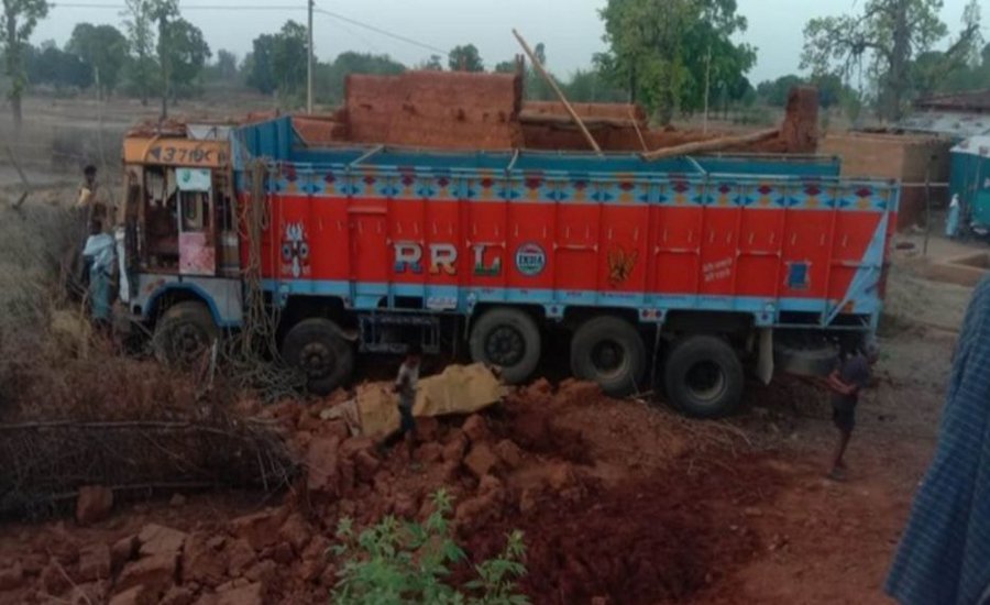 Truck entered in under construction house