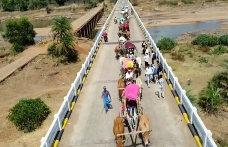 The groom arrived with a procession in 11 bullock carts