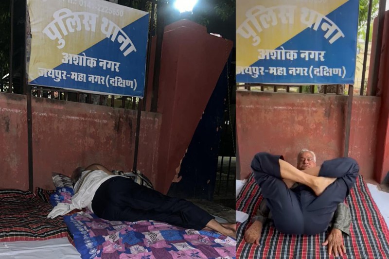 MP Kirodi Lal Meena dharna against Gehlot gov in front Police station