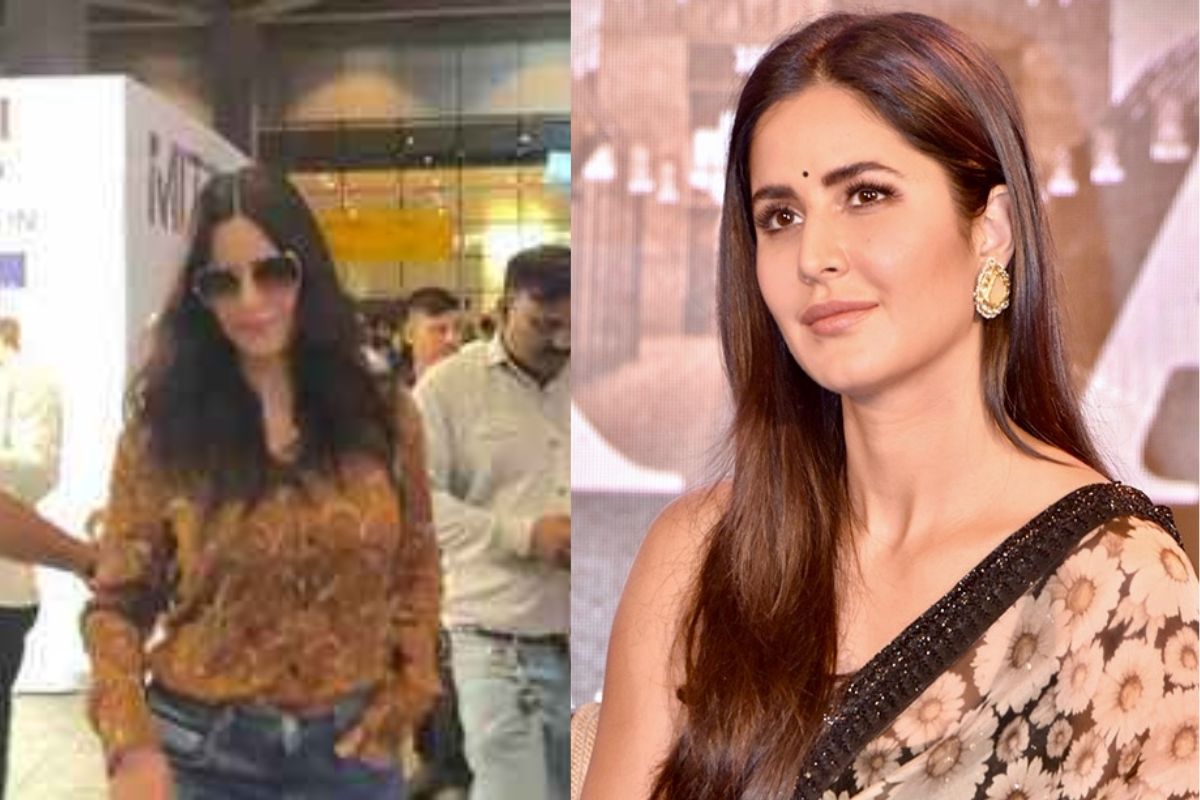 crowd gathered to take selfie with Katrina Kaif at mumbai airport