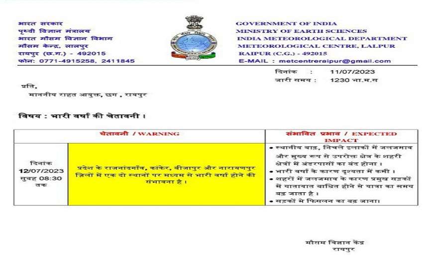 CG Weather Update: अगले 48 घंटों में प्रदेश में होगी भयंकर बारिश, इन जिलों में जारी हुआ अलर्ट, जानें मौसम विभाग का पूर्वानुमान