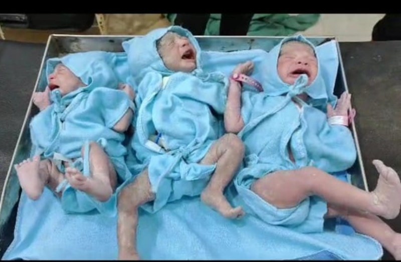 woman gave birth to three children in bari sadri chittorgarh