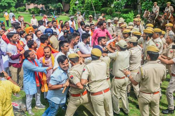 demo by bjp at statue circle 