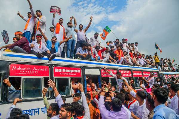demo by bjp at statue circle 