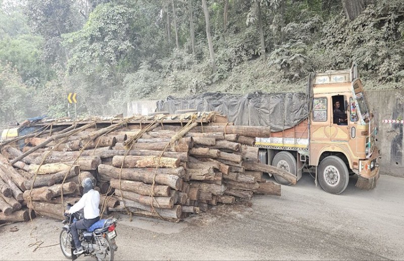 लकड़ी से लदी ट्रक अनियंत्रित होकर घाटी में पलटी, रात में लग सकता है मेगा जाम, देखें वीडियो