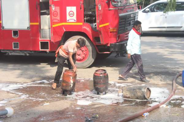 gas cylinder caught fire
