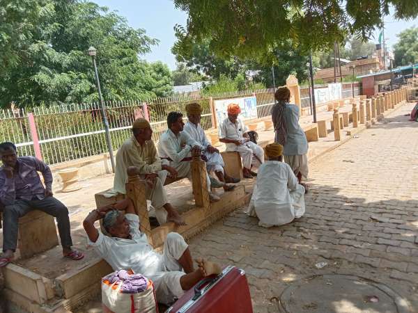  पेड़ों की छांव में सुस्ताते ग्रामीण