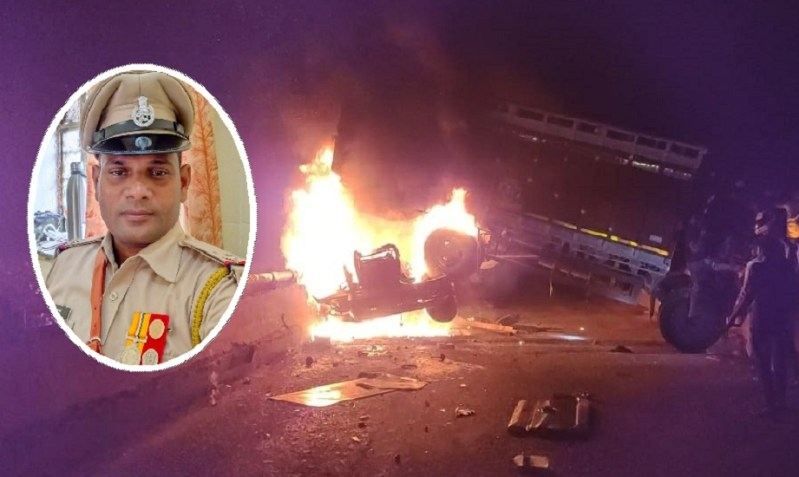 पुलिस बनी फरिश्ता: आग का गोला बने कैंटर में फंसे चालक की ASI ने केबिन तोड़कर बचाई जान, ट्रेलर चालक की मौत
