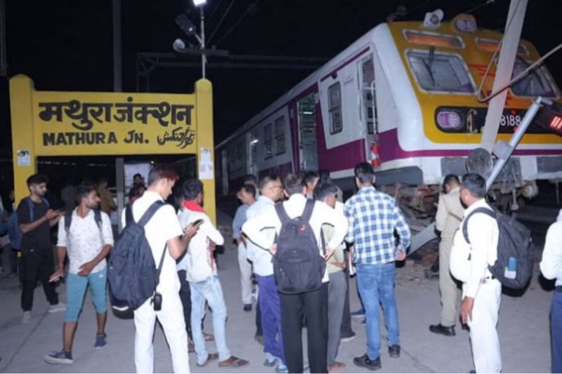 Train accident in Mathura EMU train left the track and ran on platform