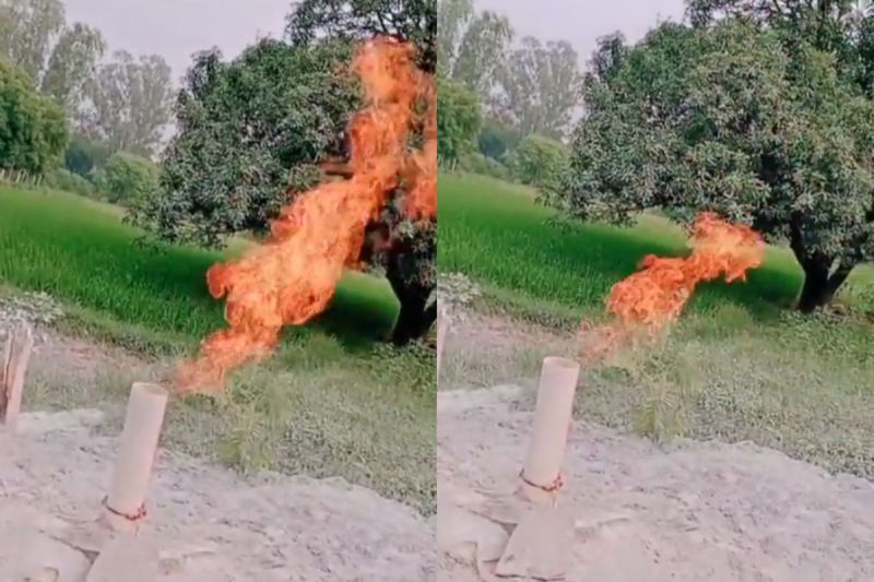 fire started coming out of bore of handpump watch video