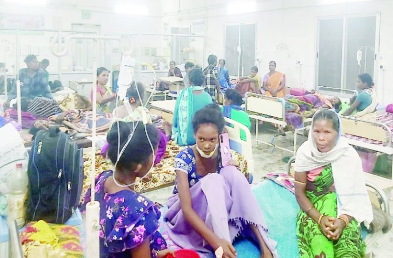 Crowd of patients in the district hospital.