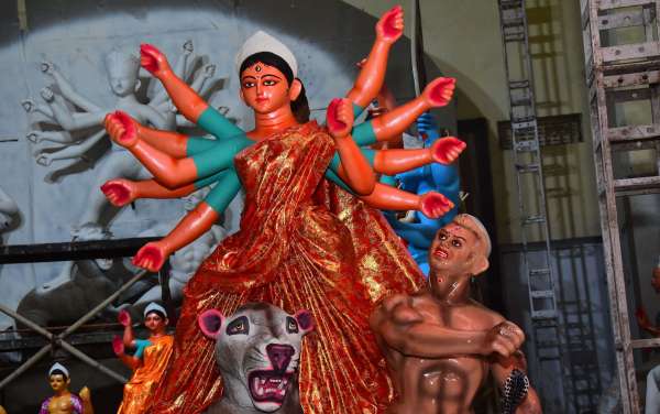 Artisan preparing the idol of Durga Maa in Durgabari from tomorrow during Navratri.