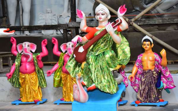 Artisan preparing the idol of Durga Maa in Durgabari from tomorrow during Navratri.