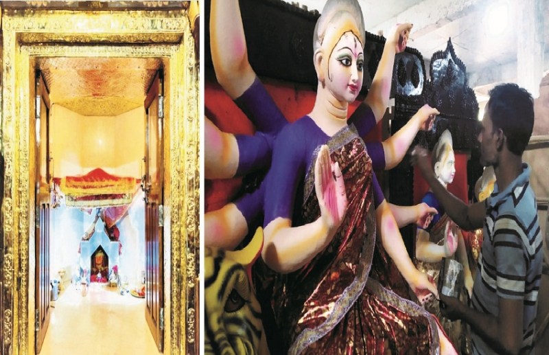 The court of Maa Sarvamangala decorated with golden color Korba