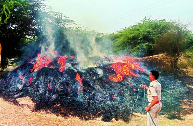 11 केवी विद्युत लाइन का तार टूटकर गिरा, बाड़े में रखा 6 ट्रॉली चला जलकर हुआ राख