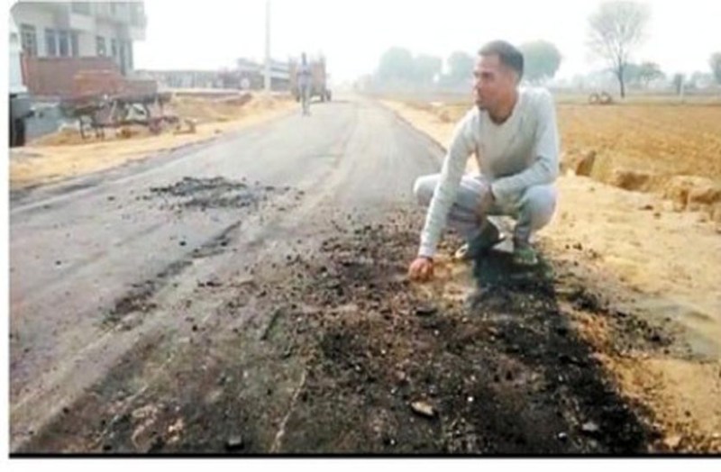 सड़क निर्माण में घटिया सामग्री लगाने का आरोप