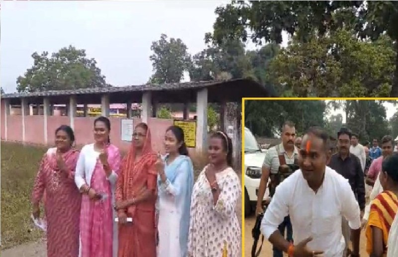 मतदान करने पूरे परिवार के साथ पहुंचे छविंद्र कर्मा