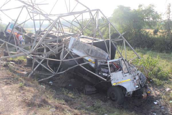 Tower falls on trailer