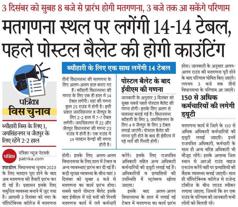 मतगणना : तीनो विधानसभा के लिए लगेंगे 14-14 टेबल, पहले पोस्टल बैलेट की होगी काउंटिंग