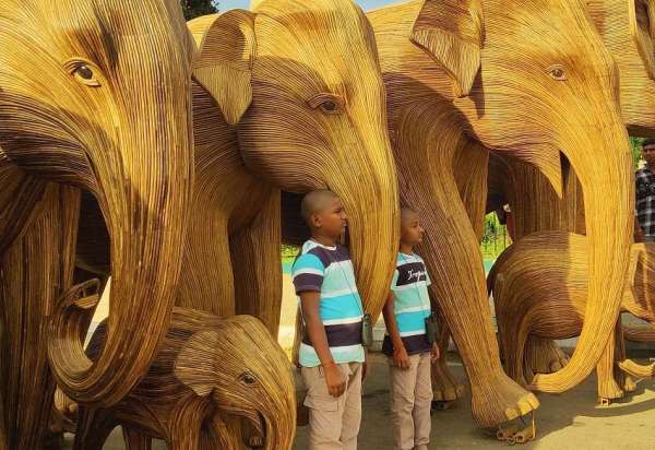 elephants sculptures made from Lantana Camara