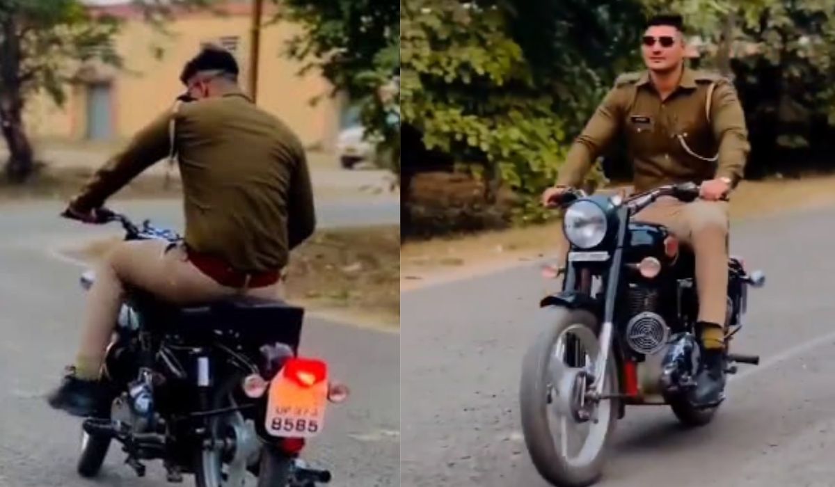 हापुड़ में बुलेट पर सवार पुलिसकर्मी ने दिखाया ‘भौकाल’, वीडियो वायरल