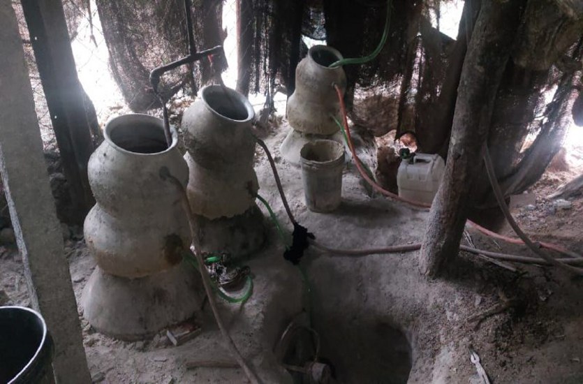 वन विभाग के रेस्ट हाउस के पीछे चल रहा था अवैध महुआ शराब का कारखाना, 500 लीटर शराब जब्त