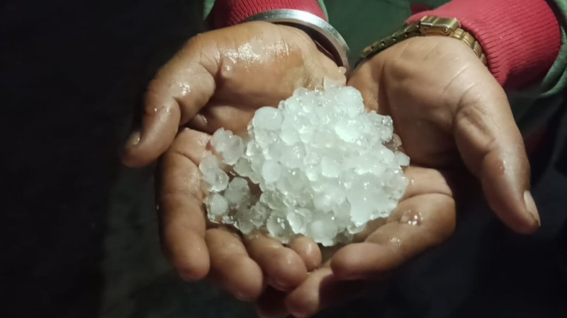  हाथ में ओले लिए किसान