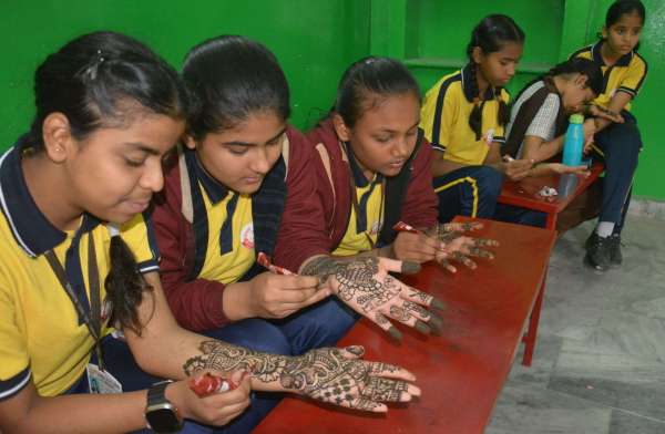 rangoli competition organized on Rajasthan Patrika Foundation Day