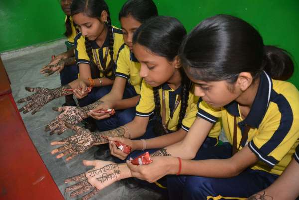 rangoli competition organized on Rajasthan Patrika Foundation Day