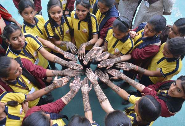 rangoli competition organized on Rajasthan Patrika Foundation Day