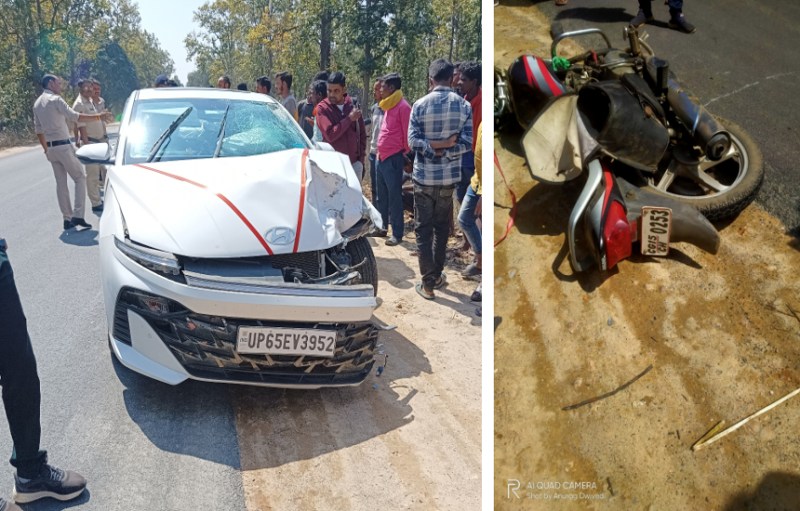 स्टेट हाइवे पर कार-बाइक में जबरदस्त भिड़ंत, कॉलेज जा रहे बाइक सवार छात्र की मौत