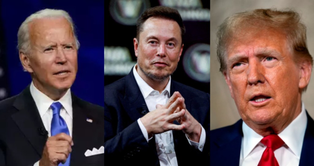 Joe BIden, Elon Musk and Donald Trump