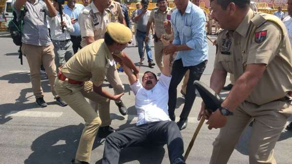 Aam Aadmi Party worker's demonstration