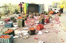 ट्रक पलटा, टमाटर बिखरे सडक़ पर
