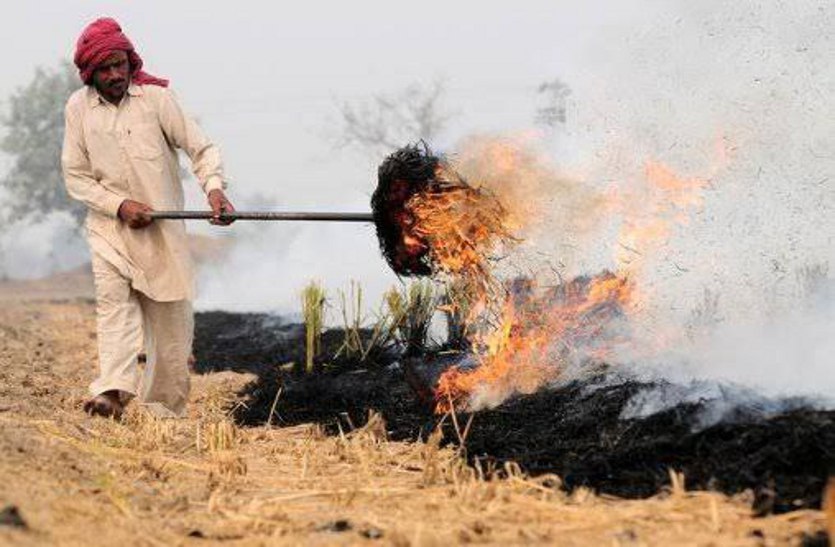 नरवाई जलाते हुए किसान