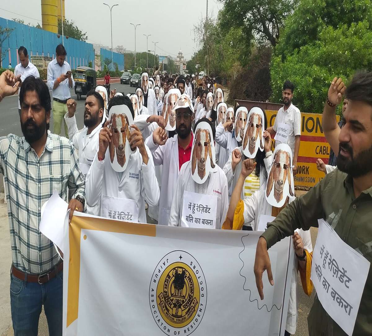Photo : जयपुर में रेजिडेंट डॉक्टरों ने निकाली बकरा रैली, देखें फोटो