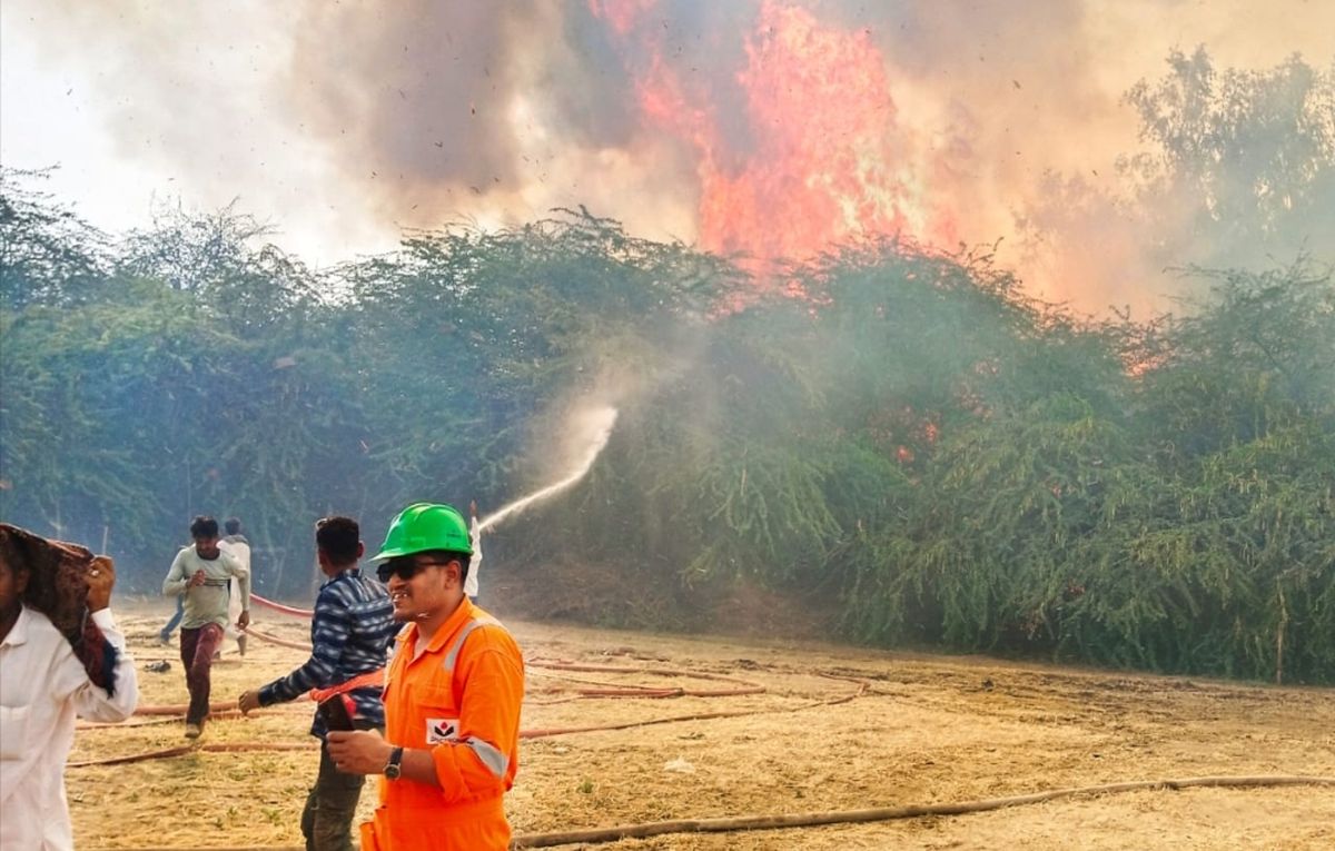 मदासर गांव के पास वन विभाग की वन पट्टी में लगी आग, लाखों का नुकसान