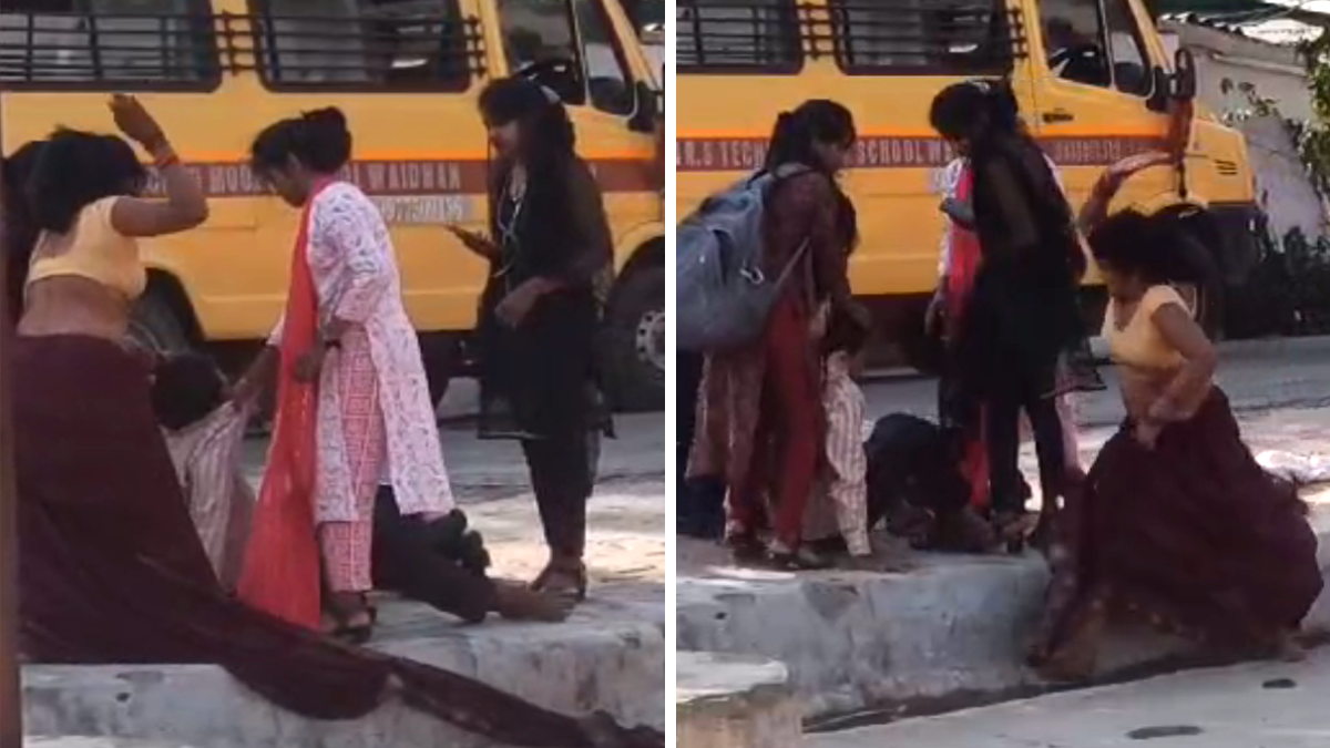 बीच सड़क पर दे दनादन : पत्नी और बेटी ने पति को जमकर पीटा, देखें Video