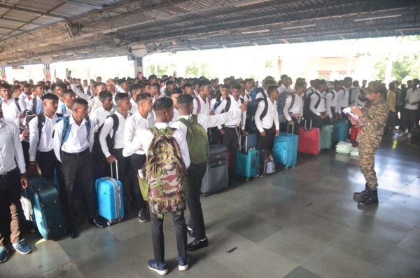 In the presence of army officers, the firefighters were sent for training.
