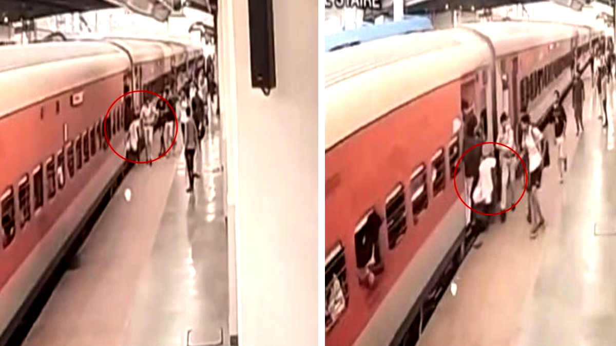 चलती ट्रेन पर चढ़ते समय प्लेटफॉर्म से गिरी महिला, फिर इस चमत्कार से बची जान,
VIDEO