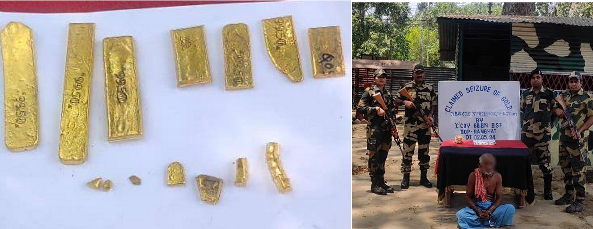 भारत-बांग्लादेश अंतरराष्ट्रीय सीमा से एक महीने में 5.5 करोड़ रुपये के सोने के
बिस्कुट बरामद